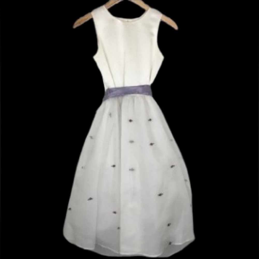 Us Angels The Organza Dress Girls Sz 12 White Purple Satin Floral Wedding Easter
